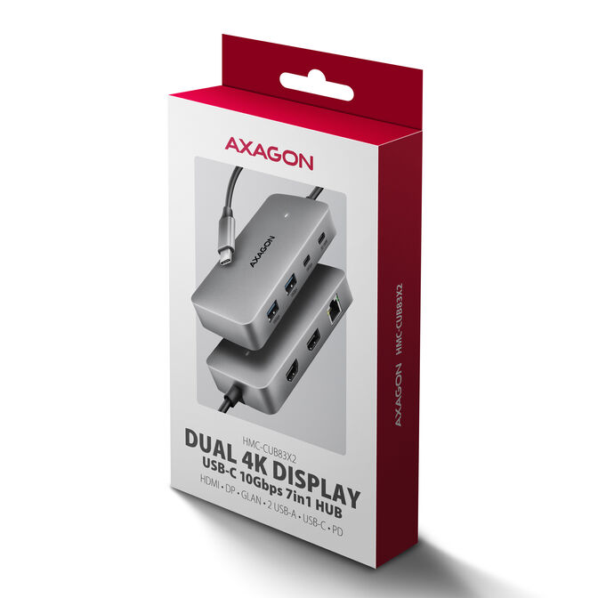 AXAGON HMC-CUB83X2 USB-C Hub, 7in1-Dockingstation, Dual 4K, 10Gbps - Grau image number 9