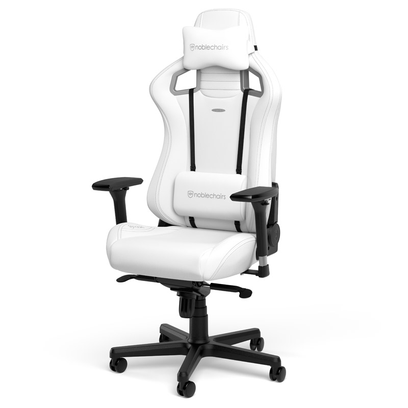 The image shows the noblechairs EPIC Gaming Chair - White Edition.