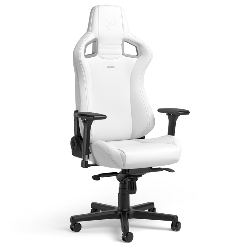 The image shows the noblechairs EPIC Gaming Chair - White Edition.