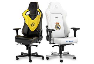 Das Bild zeigt noblechairs Gaming-Stühle im Design verschiedener Fußballvereine.